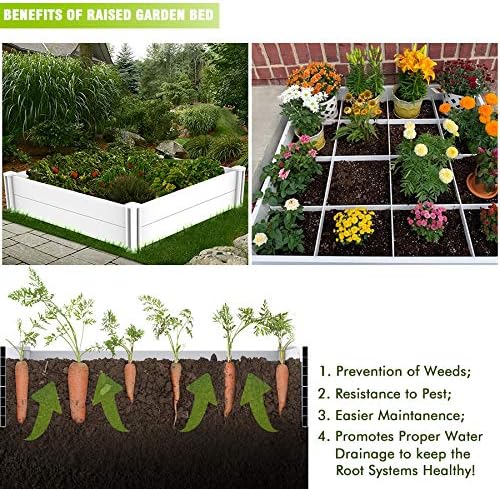 Raised Garden Bed Kit 4'x4' Outdoor Above Ground Planter Box for Growing Vegetables Flowers Herbs, DIY Gardening, Whelping Pen and More, Screwless White Vinyl Garden Bed with Grid