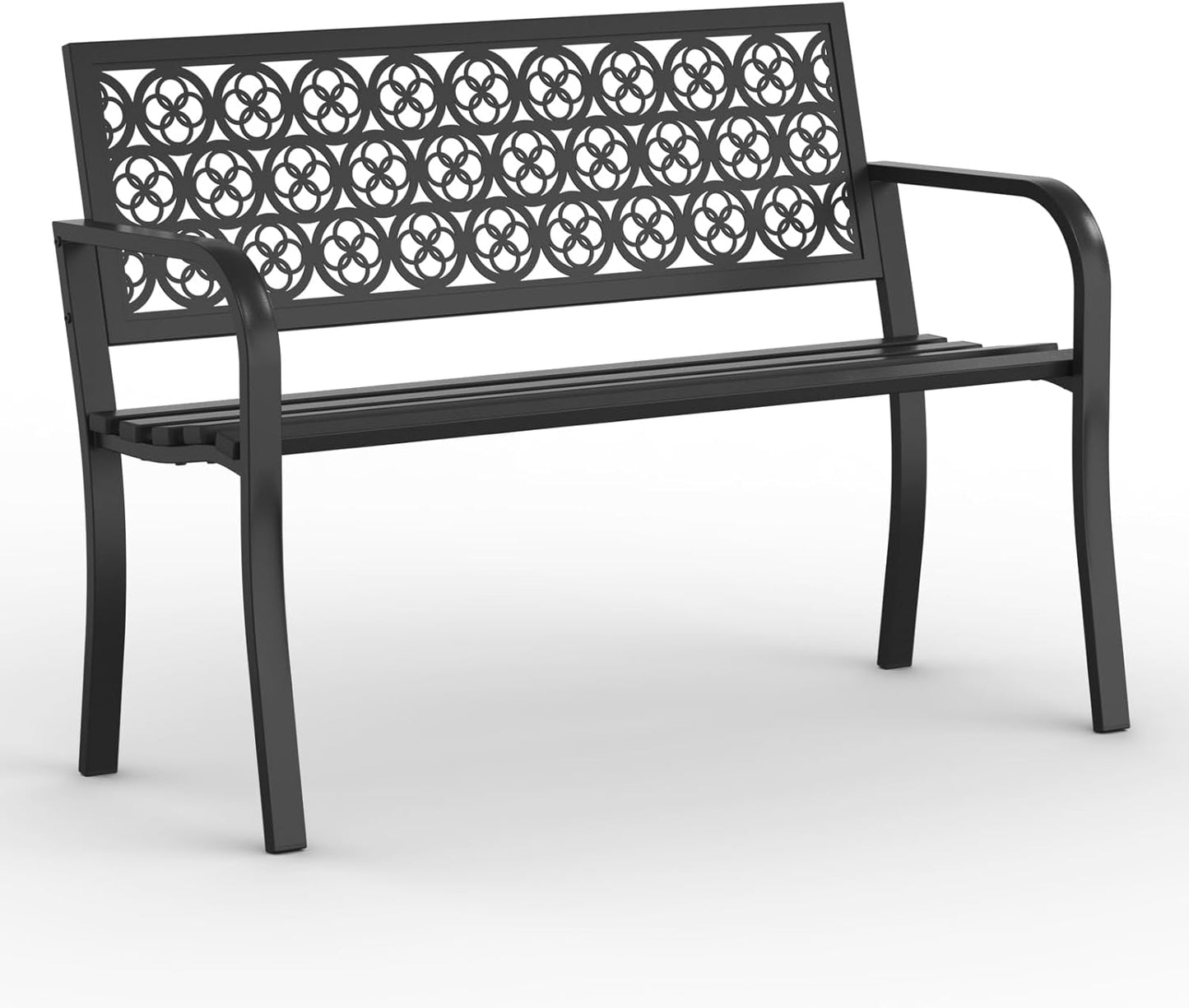Outdoor Garden Bench Cast Iron Steel Outdoor Bench Clearance Weatherproof Metal Park Bench for Porch, Yard, Lawn, Deck (Four-Leaf Clover)