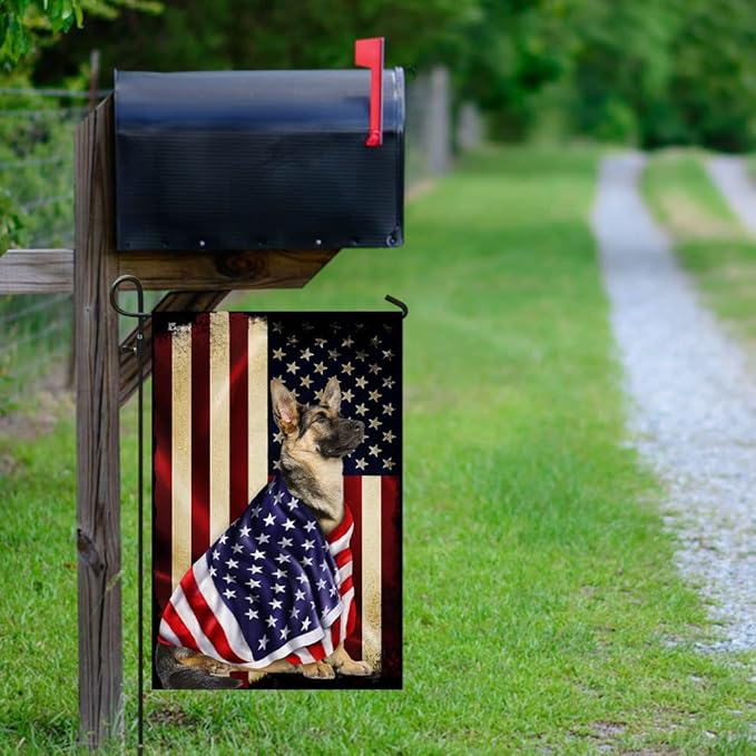 FLAGWIX German Shepherd Flag - Outdoor German Shepherd Decorations, Garden Flag (11.5" x 17.5"), Heavy-duty Canvas German Shepherd Patriot Flag Double Sided Garden Flag