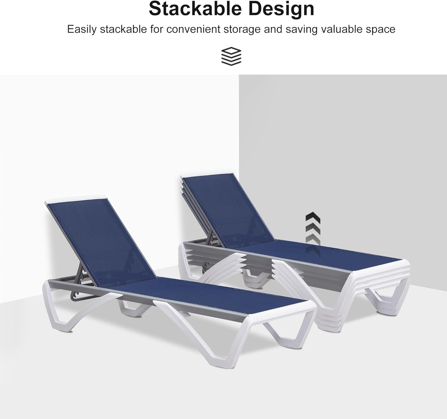 PURPLE LEAF Patio Chaise Lounge Chair Set Outside Aluminum Plastic Stackable Tanning Chairs with Side Table for Pool Sunbathing Beach Deck Outdoor Lounger, Dark Blue