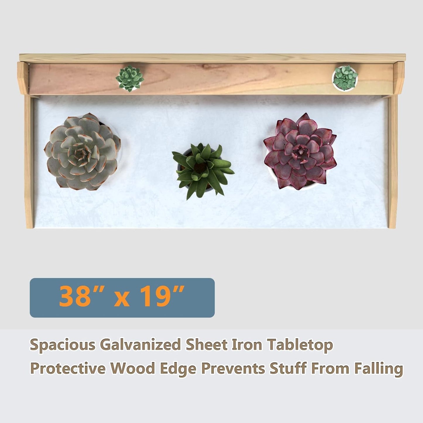 S AFSTAR Garden Potting Bench, Gardening Work Station Table with 2 Storage Shelves, Fir Wood Structure and Metal Tabletop, Gardening Table Potting Benches for Outside Backyard Balcony