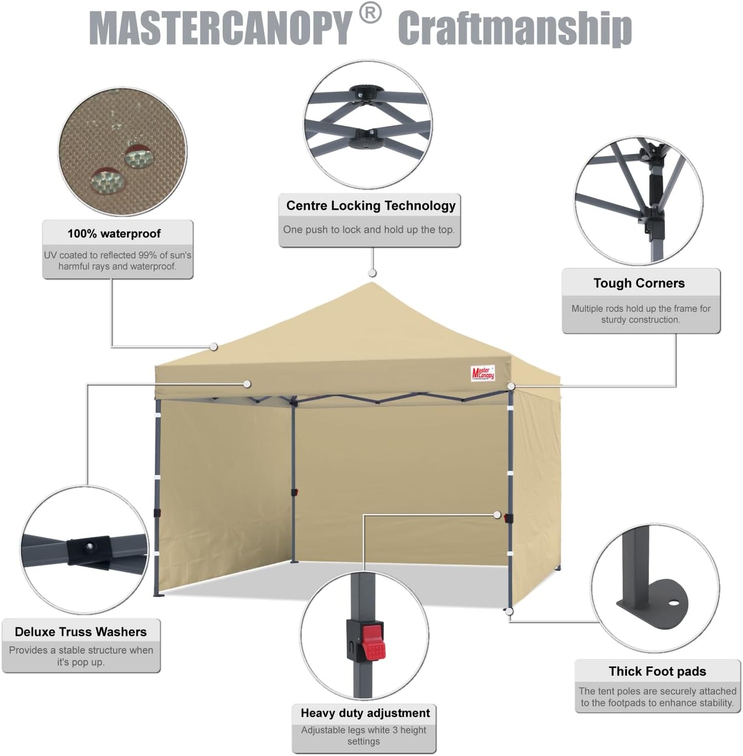 MASTERCANOPY Heavy Duty Pop-up Canopy Tent with Sidewalls (10x10,Beige)