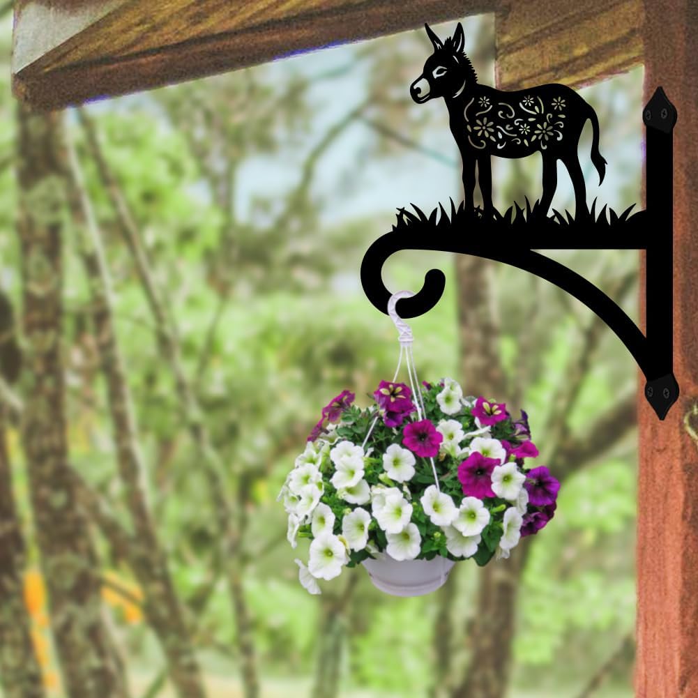 peacoblue Iron Plant Hangers Hooks for Outdoor Indoor Hanging Plants Flower Fern Pots Lantern Bird Feeder Wind Chime,12"x15.7" Weather Resistant Metal Wall Holder for Porch Garden Farmhouse(Donkey)