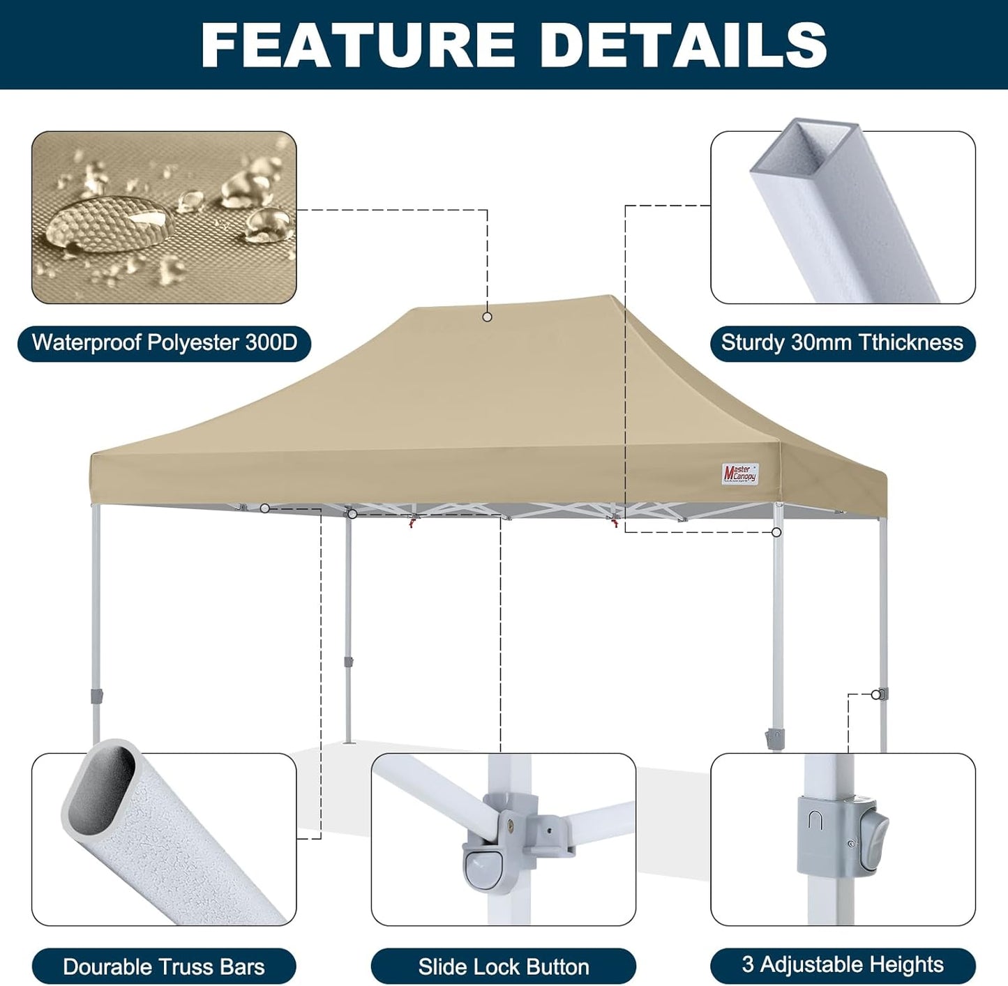 MASTERCANOPY Pop Up Canopy Tent Commercial Grade 10x20 Instant Shelter (Beige)