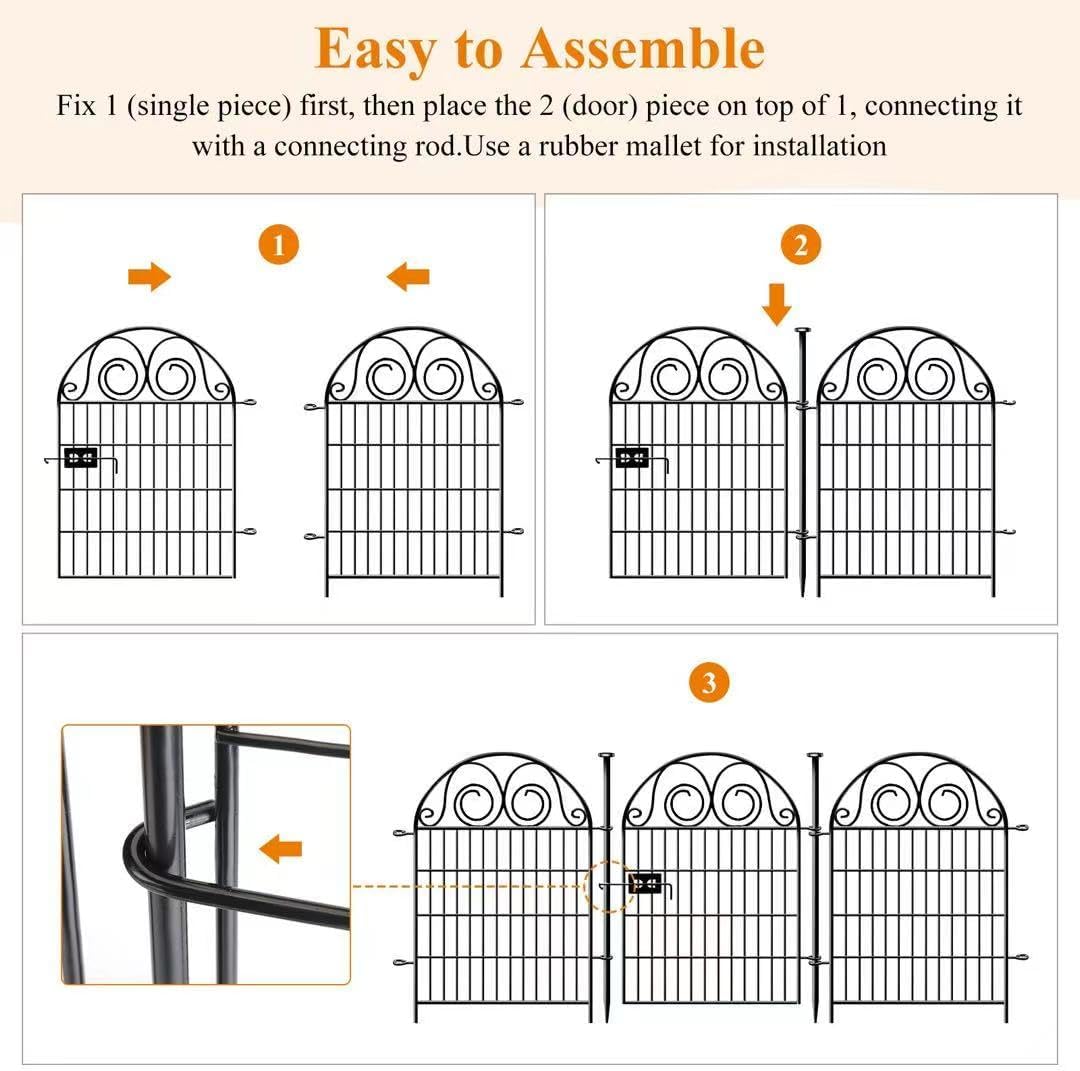 Tall Garden Fence with Gate, 40 Inch(H) 4 Panels Total Length 8.8 Ft Dog Fences Outdoor for Yard, Black Metal No Dig Fencing for Dogs, Reusable Decorative Fence for Garden│Patented