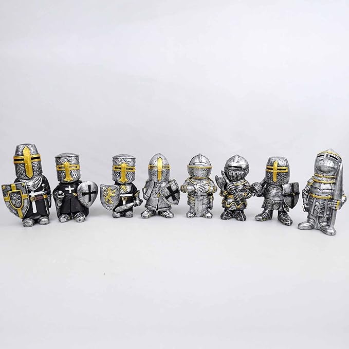 nezababy 8 PCS Knight Garden Gnomes Decorations Funny Medieval War Sculpture Army Guard Statue Outdoor Yard Lawn Decor Resin (8 Pcs Set)