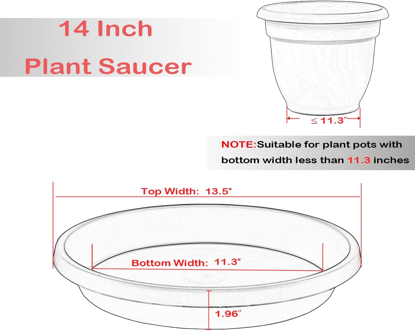 2 Pack Plant Saucer 14 Inch, Durable Plant Trays for Pots, Plant Drip Trays, Plant Water Catcher Tray for Plants, Plastic Plant Saucers for Indoors no Holes