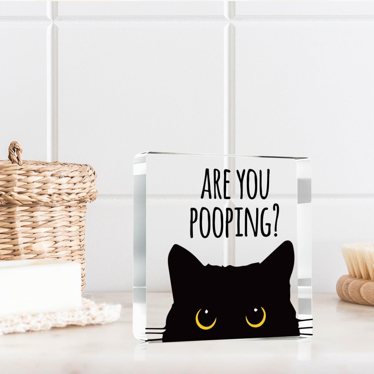 Are You Pooping Funny Sign，Black Cat Decor， Cat Bathroom Decor，Home Decor Bathroom Acrylic Creative Gift Cat Gifts for Women Cat Lovers，Funny Decorate Retro for Home Toilet 4x4 Inches