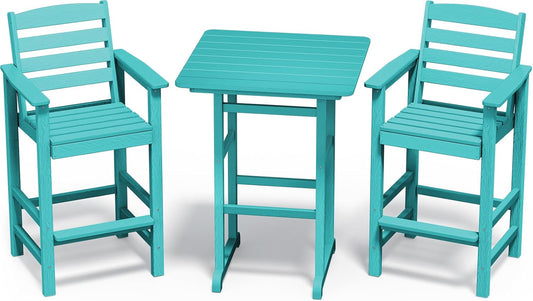 SERWALL Balcony Adirondack Chairs and Table 3 Pieces Set, Adirondack Bar Height Chairs Set of 2 and Bar Table, Outdoor Bar Stools Set for Bistro, Poolside, Backyard, Aruba