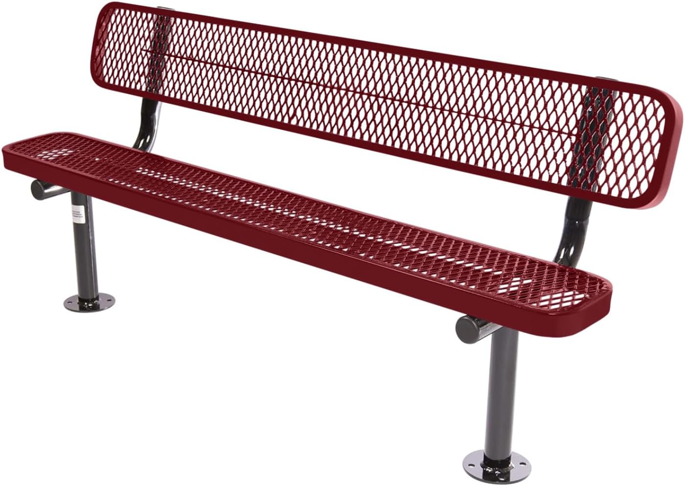 Coated Outdoor Furniture Heavy-Duty Outdoor Bench Thermoplastic Coated, Expanded Metal, Commercial-Grade Seating, Made in America (Surface with Back, 6 Ft, Burgundy)