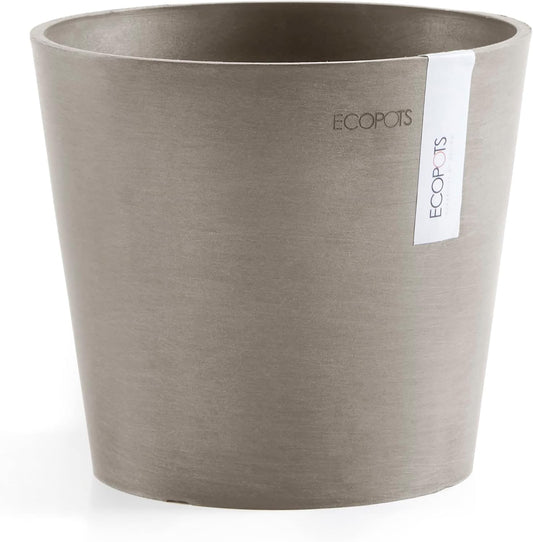 Ecopots Amsterdam Mini Durable Modern Round Recycled-Based Composite Flower Pot Planter, Taupe, 7"