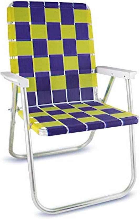 Lawn Chair USA Folding Aluminum Outdoor Patio Lawn Chair | Heavy-Duty Webbed Chairs for Camping, Sports, Beach, Yard & Tailgating | Lightweight Portable | Classic - Purple/Yellow