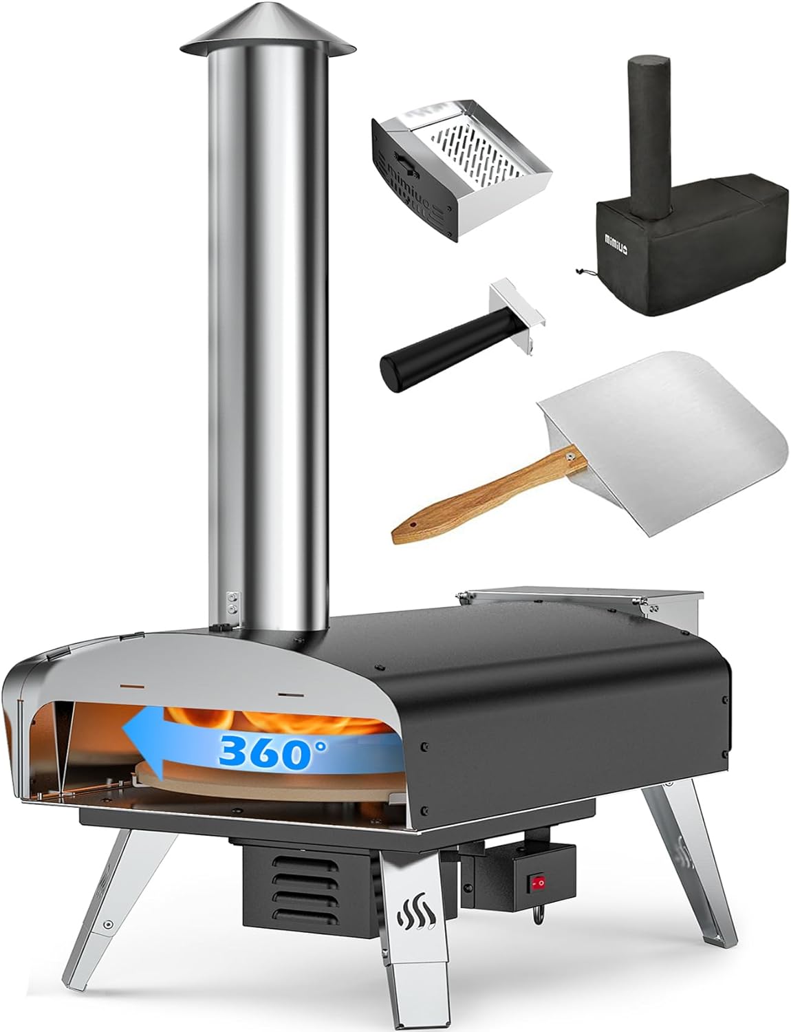 Outdoor Pizza Oven Wood Pellet Fired Pizza Stove with Automatic Rotating System, Pizza Stone, Pizza Peel and Carry Bag (Tisserie W-Oven Series) - Global Patent