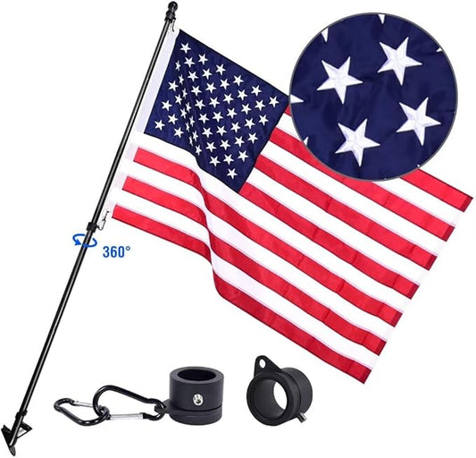 Quarut House Flag Pole Kit,Including 6Ft Stainless Steel Flag Pole,Heavy Duty Nylon 3x5 Ft American Flag,Aluminum Alloy Rings and Bracket.Wall Mounted Flagpole Set for Residential Commercial（Black)