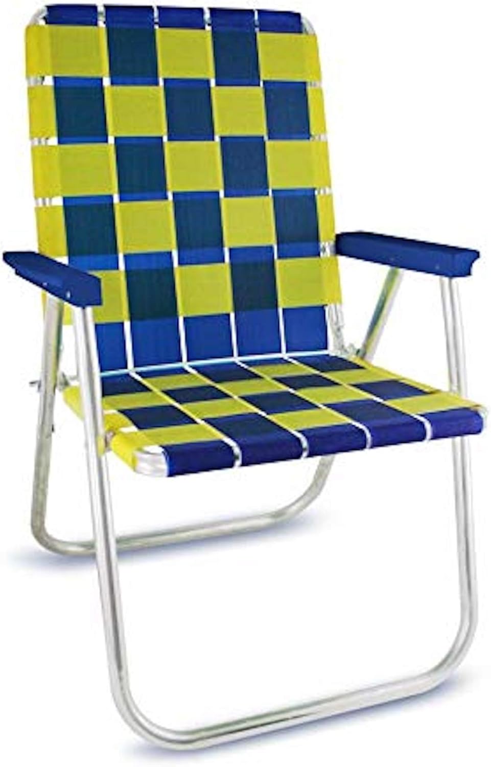Lawn Chair USA Folding Aluminum Outdoor Patio Lawn Chair | Heavy-Duty Webbed Chairs for Camping, Sports, Beach, Yard & Tailgating | Lightweight Portable | Classic - Blue/Yellow