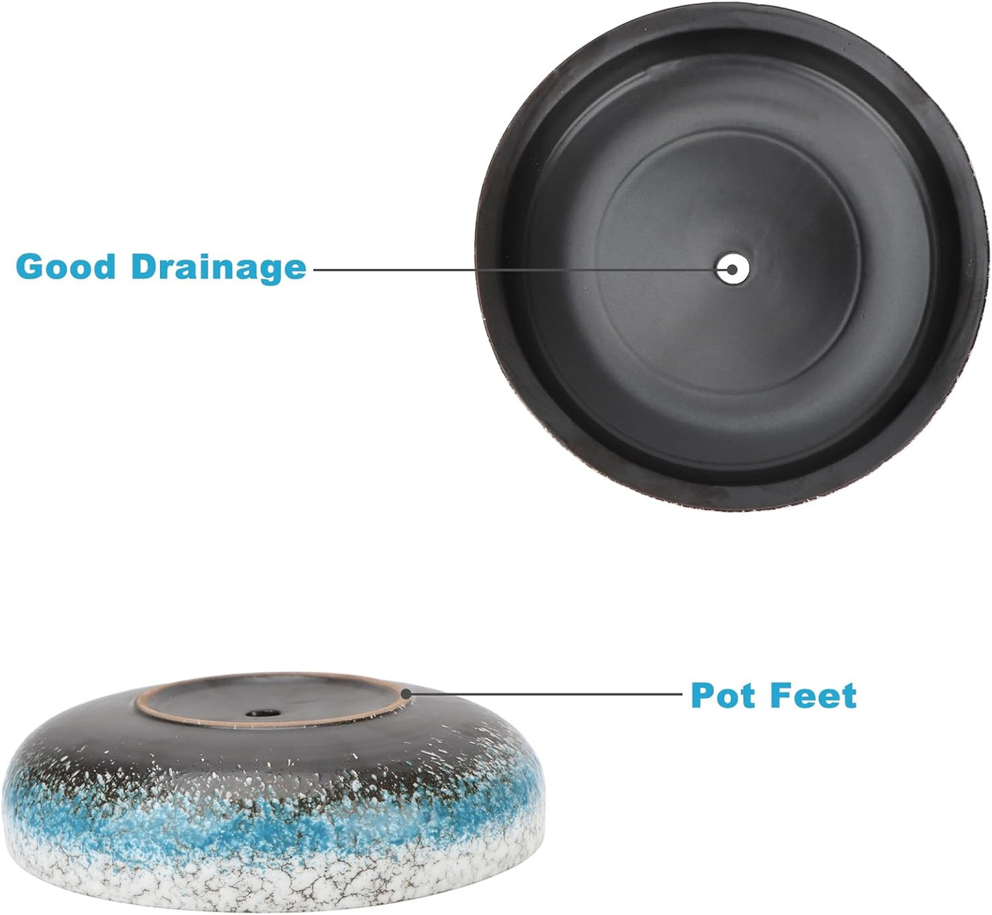 kilolfy Happy Bonsai Pot 8.5 inch Glazed Ceramic Succulent Planter Container Blue