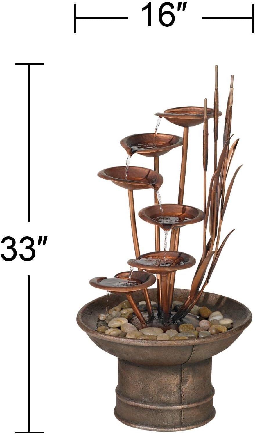 Ashton Water Lilies and Cat Tails 33" High Large Asian Indoor Outdoor Decor Resin Floor Fountain Standing Waterfall Tiered Water Feature for Outside Garden Patio Yard Backyard - John Timberland