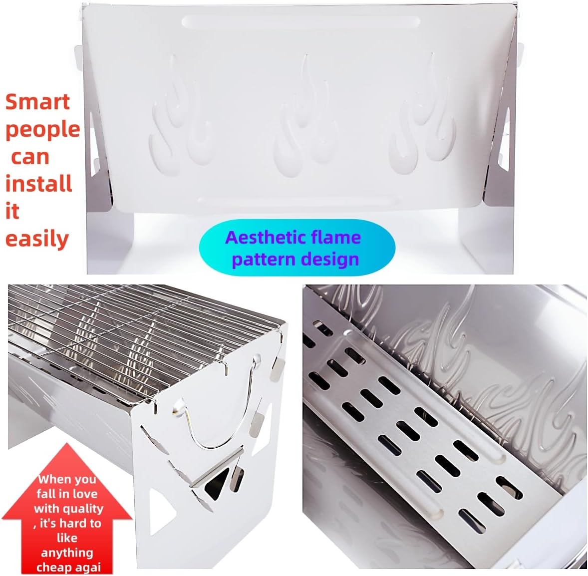 Travel-Ready BBQ Grill with Carry Bag,16.92-inch,Portable Compact Foldable Camping Grill,Easily disassembles for storage in a carrying bag,Stainless Steel Charcoal Grill, Outdoor barbecue fire pit