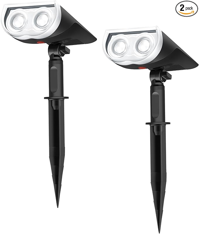 Linkind StarRayS 12 LEDs Landscape Solar Spotlights, Solar Powered Dusk-to-Dawn Outdoor Garden Lights, 350LM 3000K Warm White, IP67 Waterproof for Garden Yard Patio Driveway Porch, 2-Pack