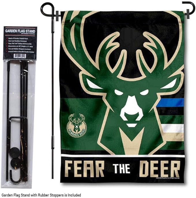 WinCraft Milwaukee Bucks Fear The Deer Garden Flag and Pole Stand Holder