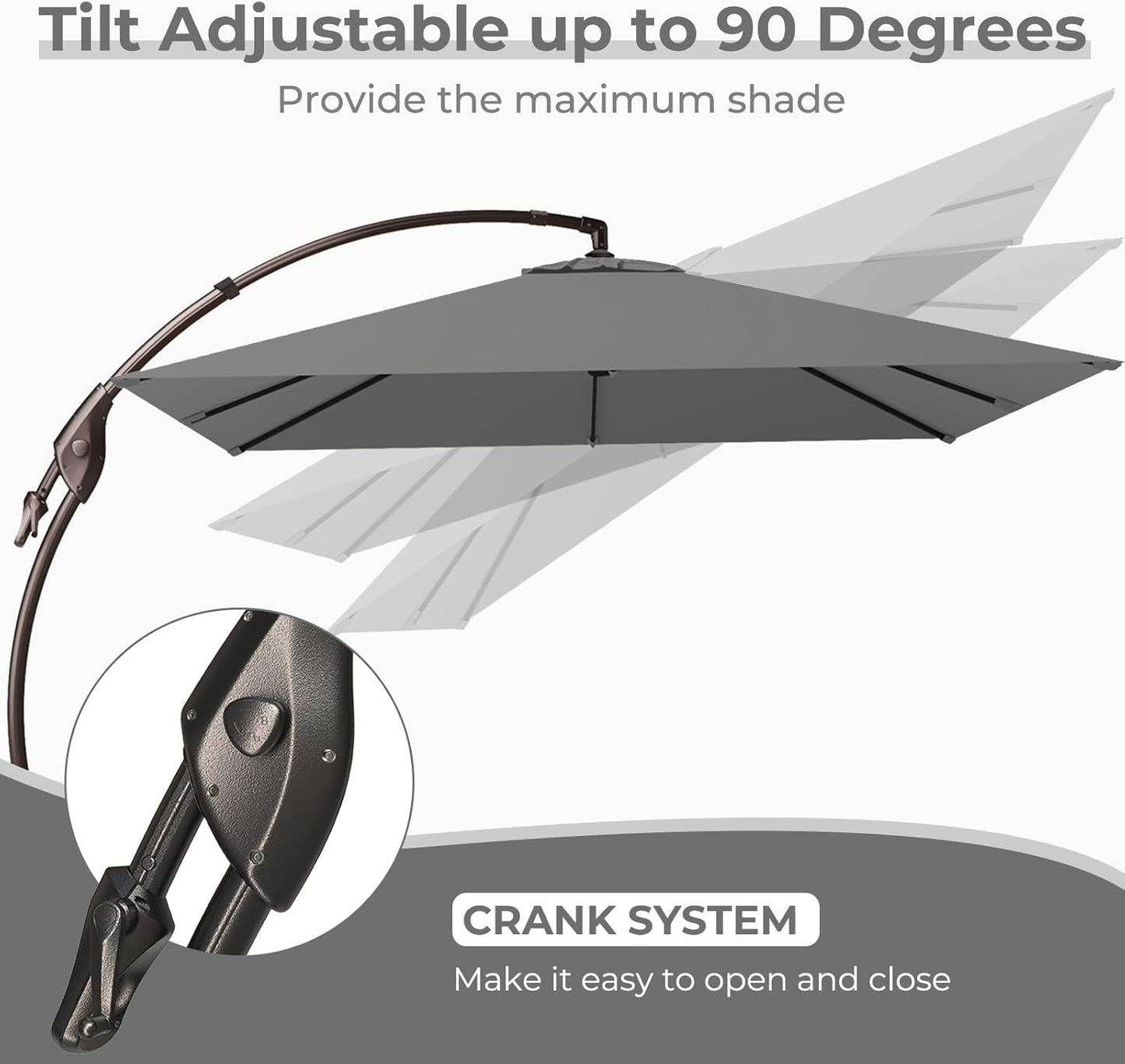 Grand patio 10x10 FT Patio Cantilever Umbrella with Base Outdoor Large Square Tilting Offset Umbrellas for Deck Backyard (Gray, 10x10 FT)