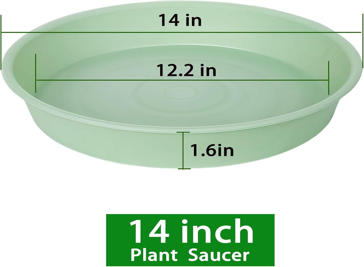 2 Pack of 14 inch Plant Saucers Bird Bath Bow Round, Plastic Plant Saucer Tray for Pots, White Planters for Indoor Plants, Plant Trays for Planter 12-15" (14", Light Green)