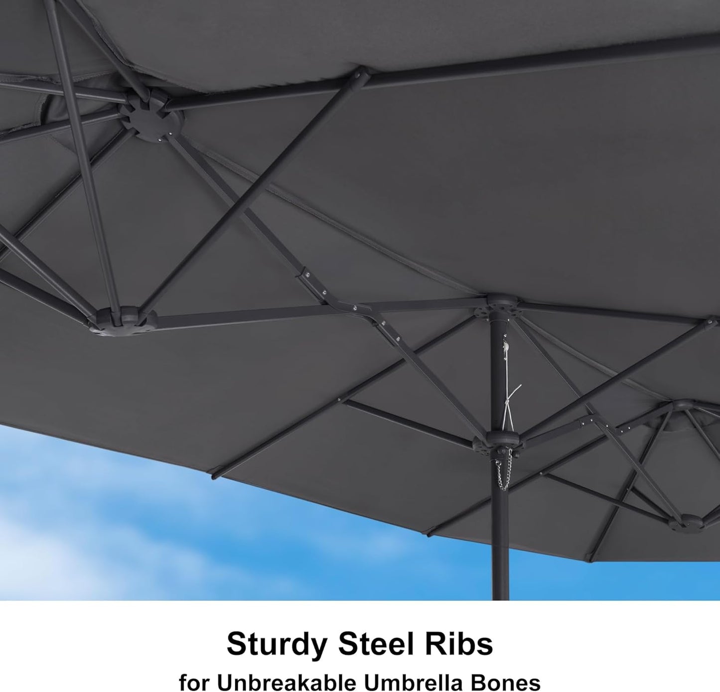 PURPLE LEAF 13ft Double-Sided Patio Umbrella with Base Included Market Rectangle Umbrella Outdoor Table Umbrella with Crank for Pool Garden Deck, Grey