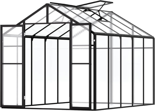 VEVOR Polycarbonate Garden Greenhouse, 8 x 10 Ft, with 2 Ventilation Windows, Hinged Door, Pavilion Style, Large Aluminium Greenhouse Kit, Flower Plant Shelter for Outdoors, Backyard