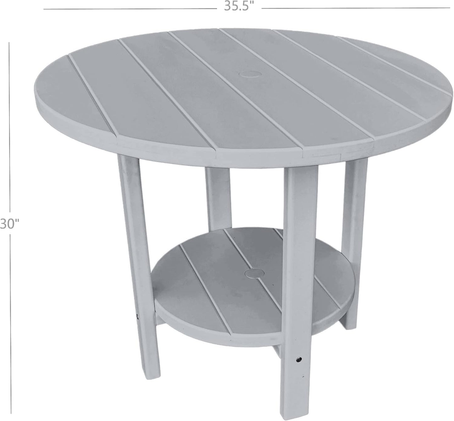 Phat Tommy Round Poly Resin Outdoor Patio Dining Table, All Weather Poly Patio Outdoor Furniture, Grey
