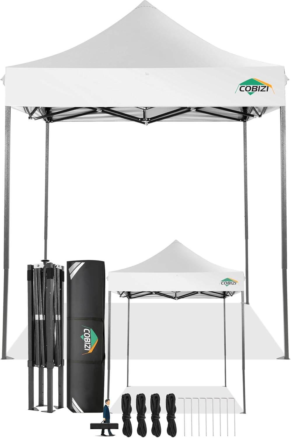 COBIZI 6.6x6.6 Pop Up Canopy Without Sidewall,Heavy Duty Canopy UPF 50+ All Season Wind Waterproof Commercial Outdoor Party Tents for Parties Canopy Gazebo with Storage Bag(6.6 x 6.6 ft White)