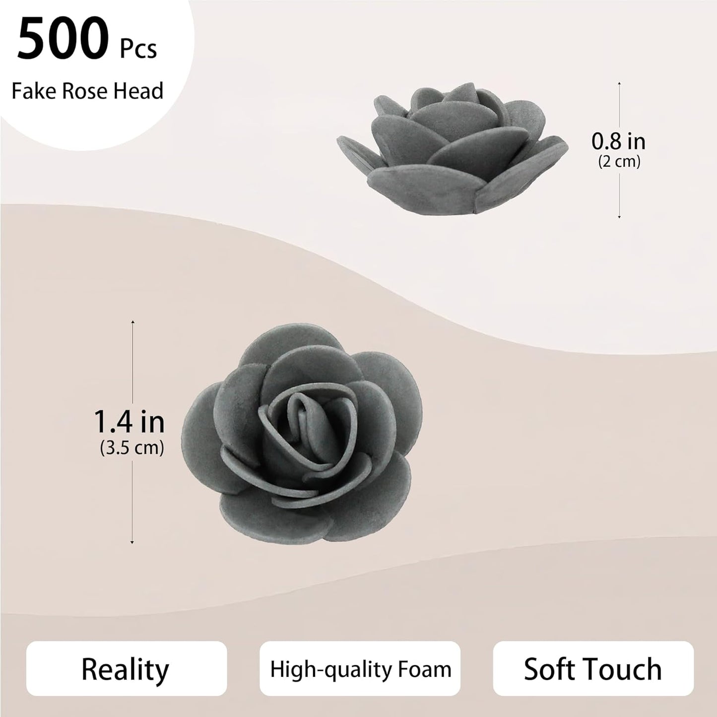 500 Pcs 1.4 Inch Mini Artificial Flowers Head Bulk 5 in 1 Set Faux Foam Fake Small Rose Tiny Baby Flores Bouquet Cake Gift Home Decoration DIY Craft (Gray)