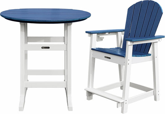 Patio Bar Tables, Outdoor Bar Table, Tall Adirondack Chairs Patio Bar Tables Set (Navy Blue, 2 PCS Set)