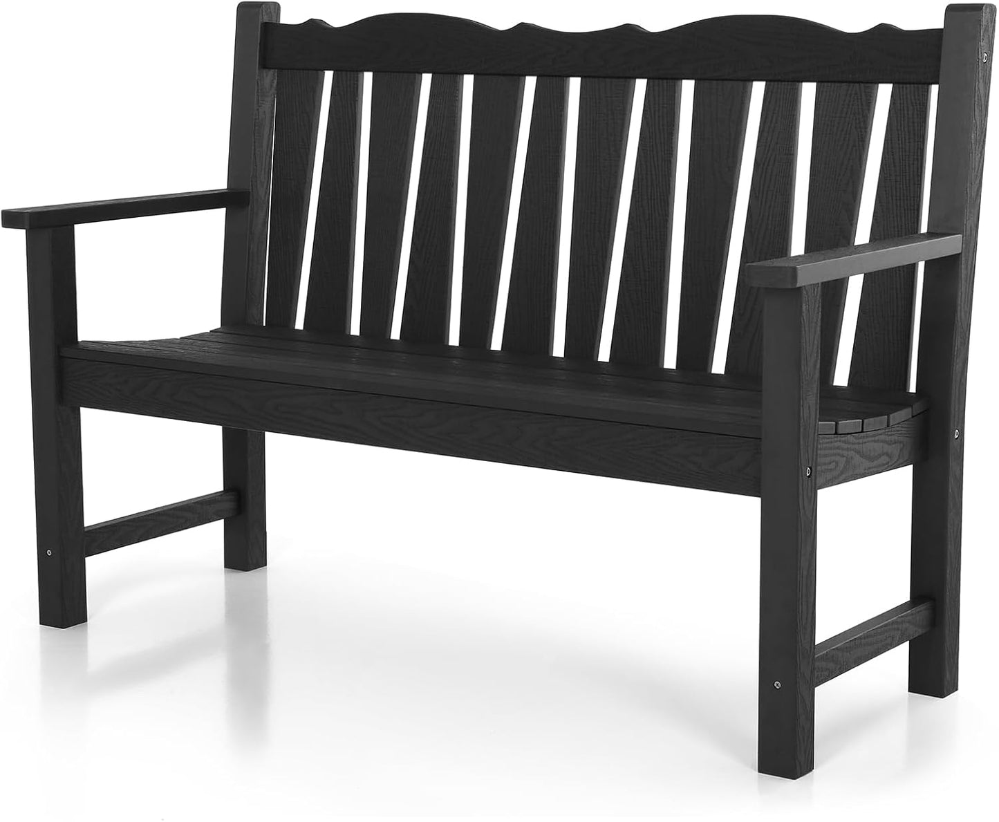 Outdoor Bench Weatherproof, 2-Person Garden Benches for Outdoors, All Weather HIPS Patio Bench Holds up to 800lbs, Never Rot or Fade, Comfort Bench for Porch, Garden, Patio, Backyard and Park, Black