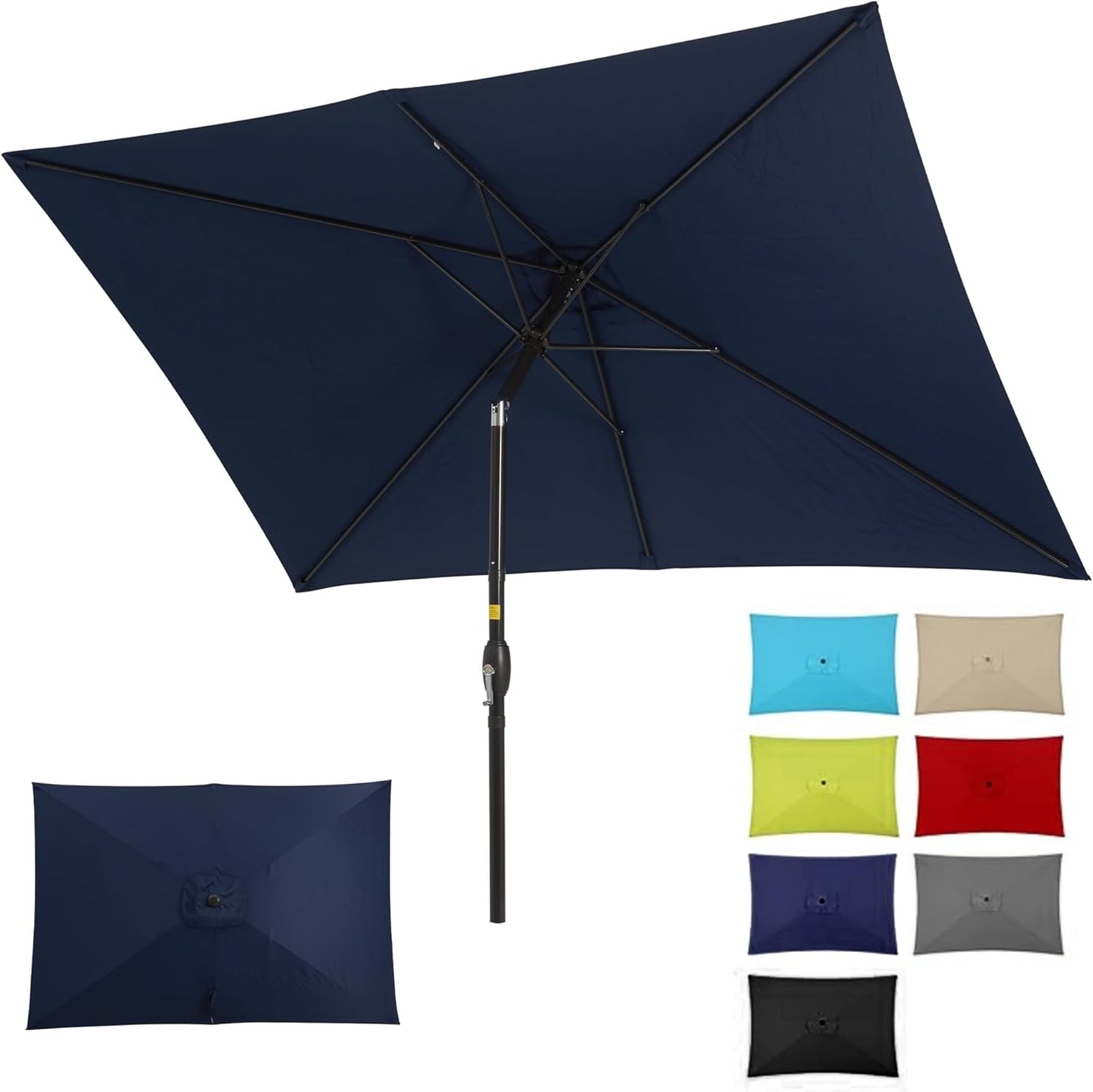 SUNVIVI OUTDOOR Patio Umbrella, 6.5' x 10' Rectangular Patio Umbrella, Metal Pole Square Outdoor Umbrella with Crank and Push Button Tilt, 6 Steel Ribs, Polyester Canopy