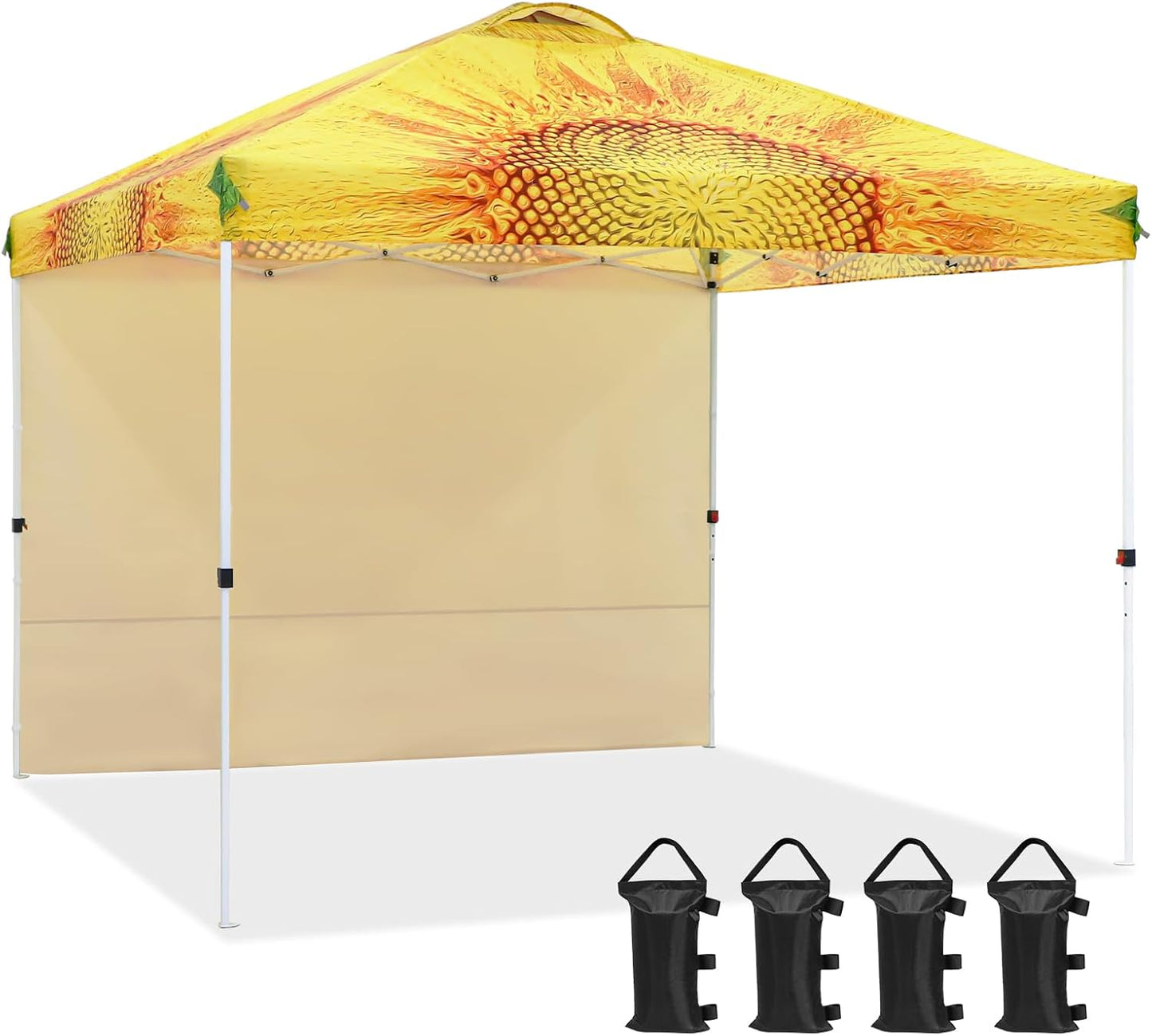 EAGLE PEAK Pop Up Canopy Tent with 1 Sidewall, Easy Setup Event Tent, Outdoor Sun Shade, Wheeled Carry Bag, Stakes and Guy Ropes, Instant Canopy 10x10, Sunflower