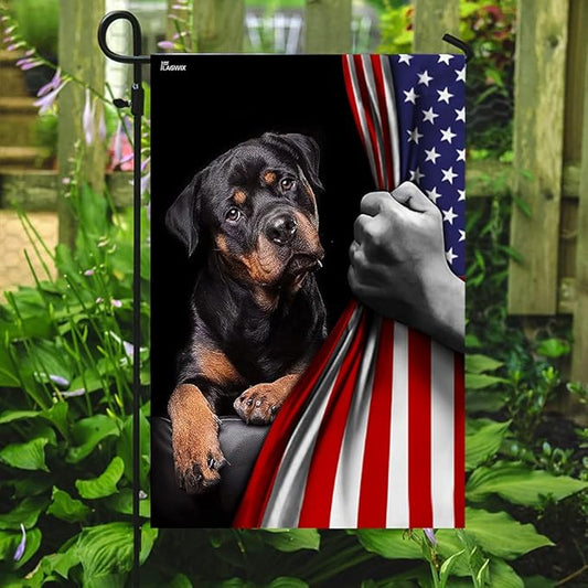 FLAGWIX American Flag - Rottweiler Dog Lover American US Flag, 4th of July Decorations for Inside, Outside, Garden Flag (11.5" x 17.5") - USA Flags Premium Polyester, Decorative Indoor Outdoor Flag