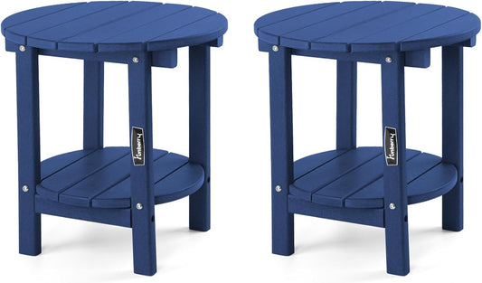 FUNBERRY Outdoor Adirondack Side Table Set of 2, 2-Tier Patio End Tables, HDPE All Weather for Outside