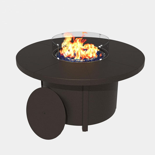 Kurapika Propane Round Fire Pit Table 48in, 40,000 BTU Auto-Ignition Round Gas Fire Pits, CSA Certification, Wider Desktop Round Fire Tables with Windshield, Blue Stone and Lid, for Outside Patio