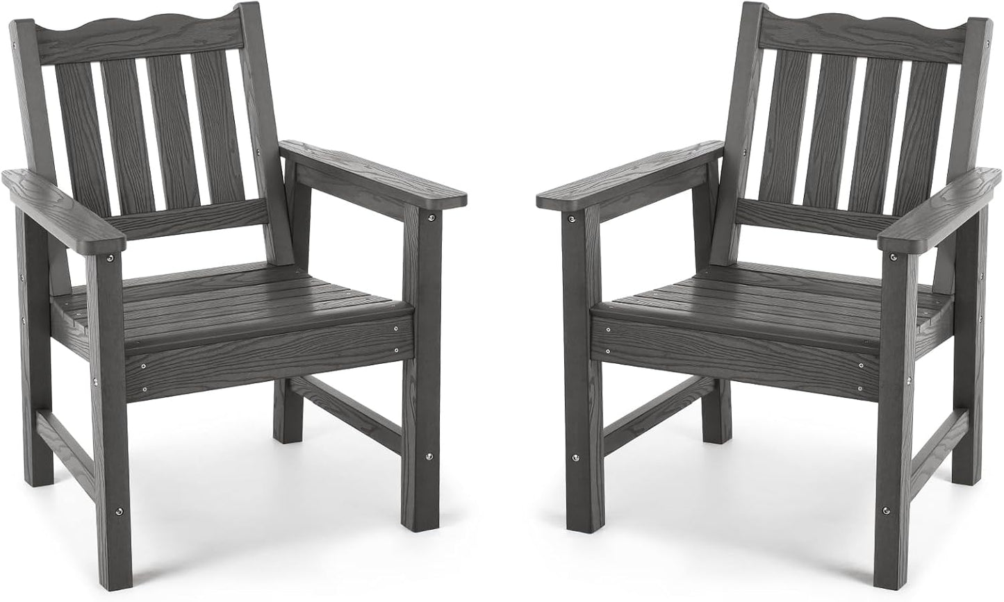 Stoog Outdoor Chairs Set of 2, All-Weather HIPS Patio Dining Chairs with Curved Backrest, 400 lbs Support Garden Chairs, Grey