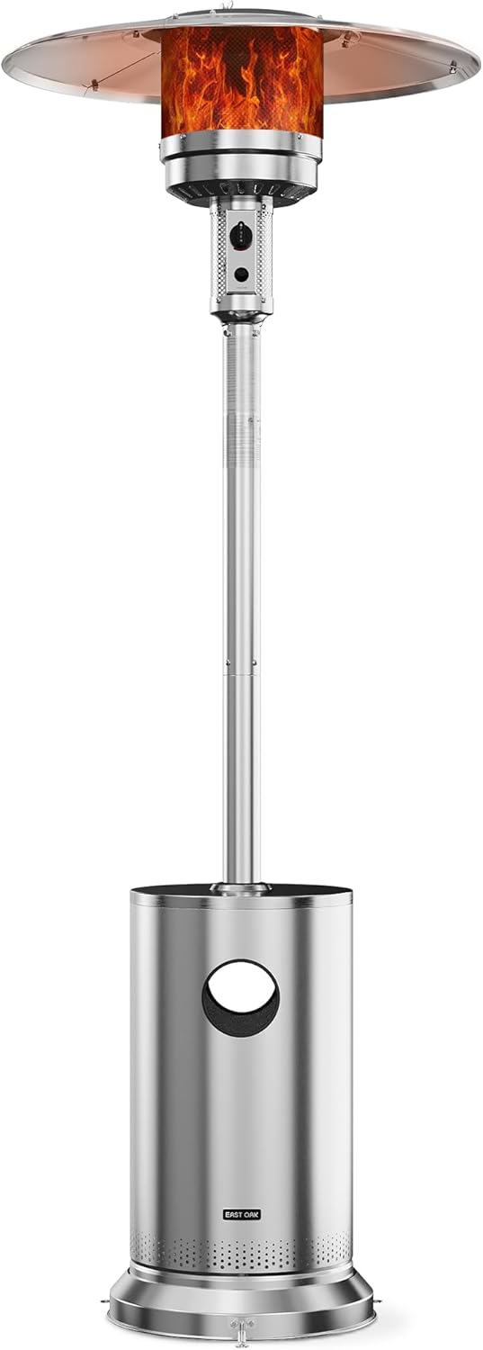 EAST OAK Anti-rust 50,000 BTU Patio Heater for Outdoor Use With Double-Layer Stainless Steel Burner, Round Table Design and Wheels, Outdoor Patio Heater for Home and Commercial, Stainless Steel