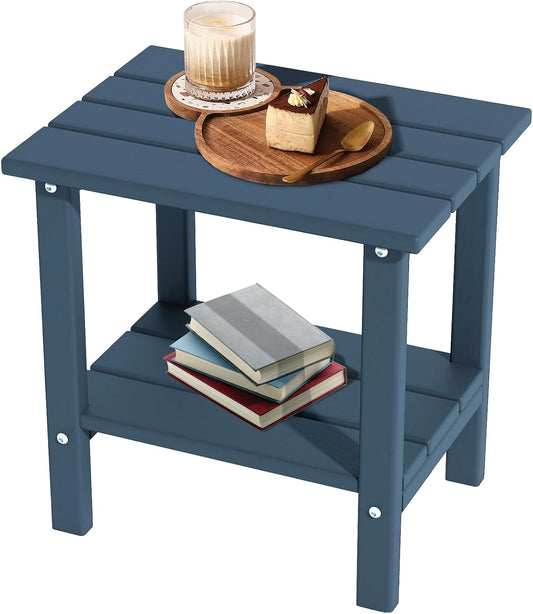 Outdoor Side Table, Weather Resistant HDPE Outdoor Table, 2-Tier Small Patio Tables for Outside or Indoor (Navy Blue)