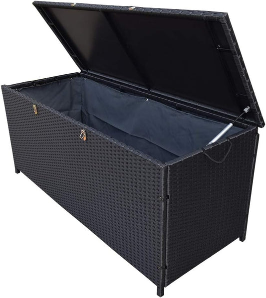 Oakland Living Charcoal Black Indoor and Outdoor Balcony Patio Deck Porch Pool 113 Gallon Wicker Storage Box Trunk Bin with Metal Frame