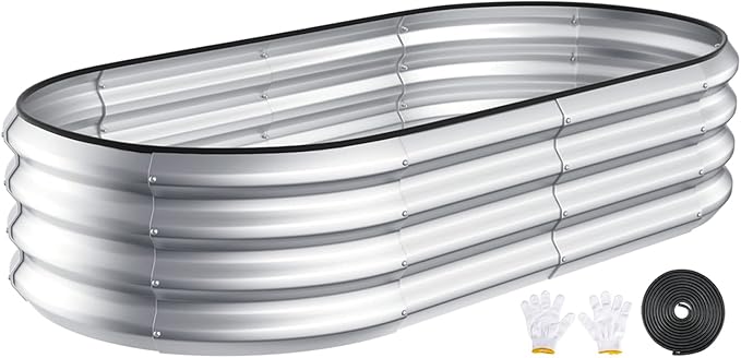 Kesfitt Raised Garden Bed Kit,Outdoor Galvanized Planter Large Metal Raised Boxes with Safety Edging and Gloves for Gardening Vegetables,Fruits,Flower(4x2x1FT)