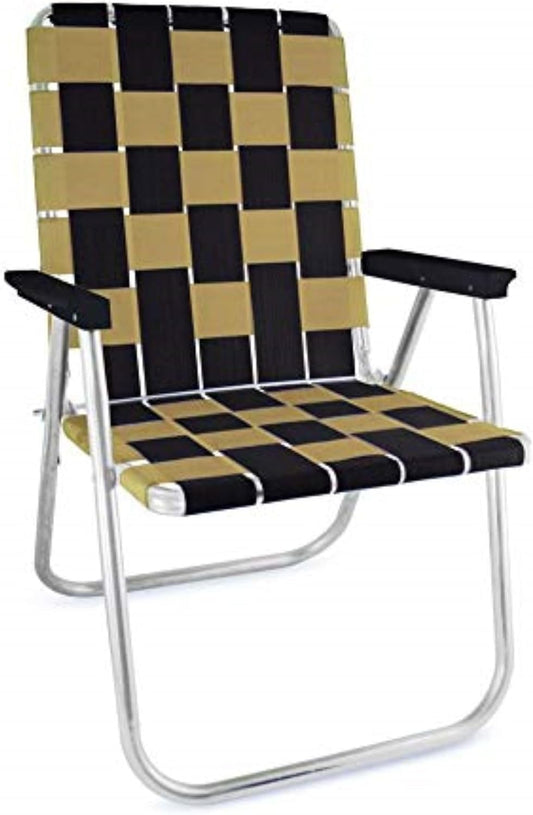 Lawn Chair USA Folding Aluminum Outdoor Patio Lawn Chair | Heavy-Duty Webbed Chairs for Camping, Sports, Beach, Yard & Tailgating | Lightweight Portable | Classic - Black/Gold