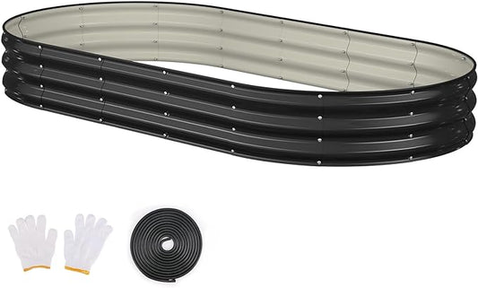 Raised Garden Bed, 8x4x1ft Galvanized Outdoor Planter Beds with Safety Edging and Gloves, Oval Metal Planter Box for Gardening Vegetables Flowers Herb