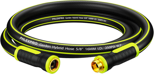 Garden Hose 5FT - PHLEX PRO Heavy-Duty Premium 5/8'' Rubber 3-Layer Water Hose - Innovation Flexible Hybrid Lightweight Water Hose with Full Brass Male to Female Fittings