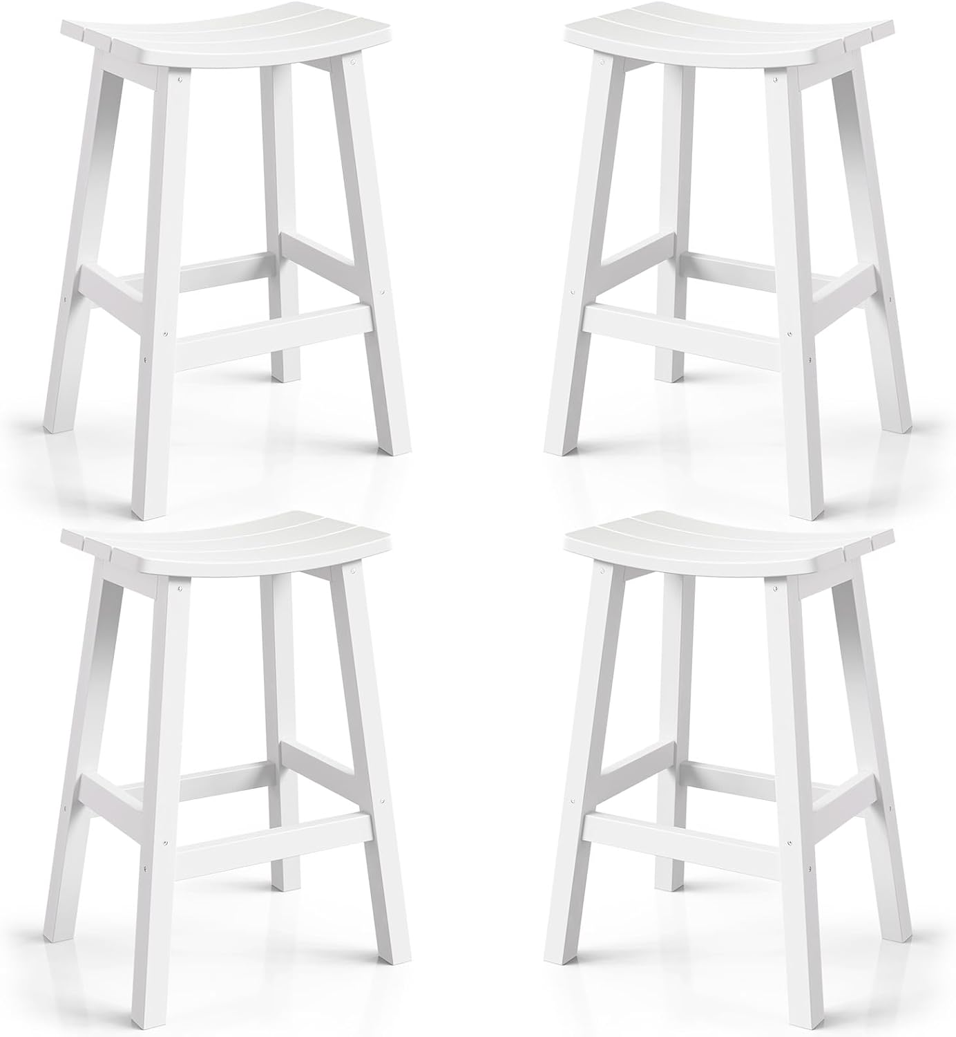 Weatherproof Bar Stools Set of 4, 28" Height Outdoor Bar Stools Holds up to 400 lbs, Saddle Seat, Bar Height Stools for Patio, Garden, and Kitchen Island, White