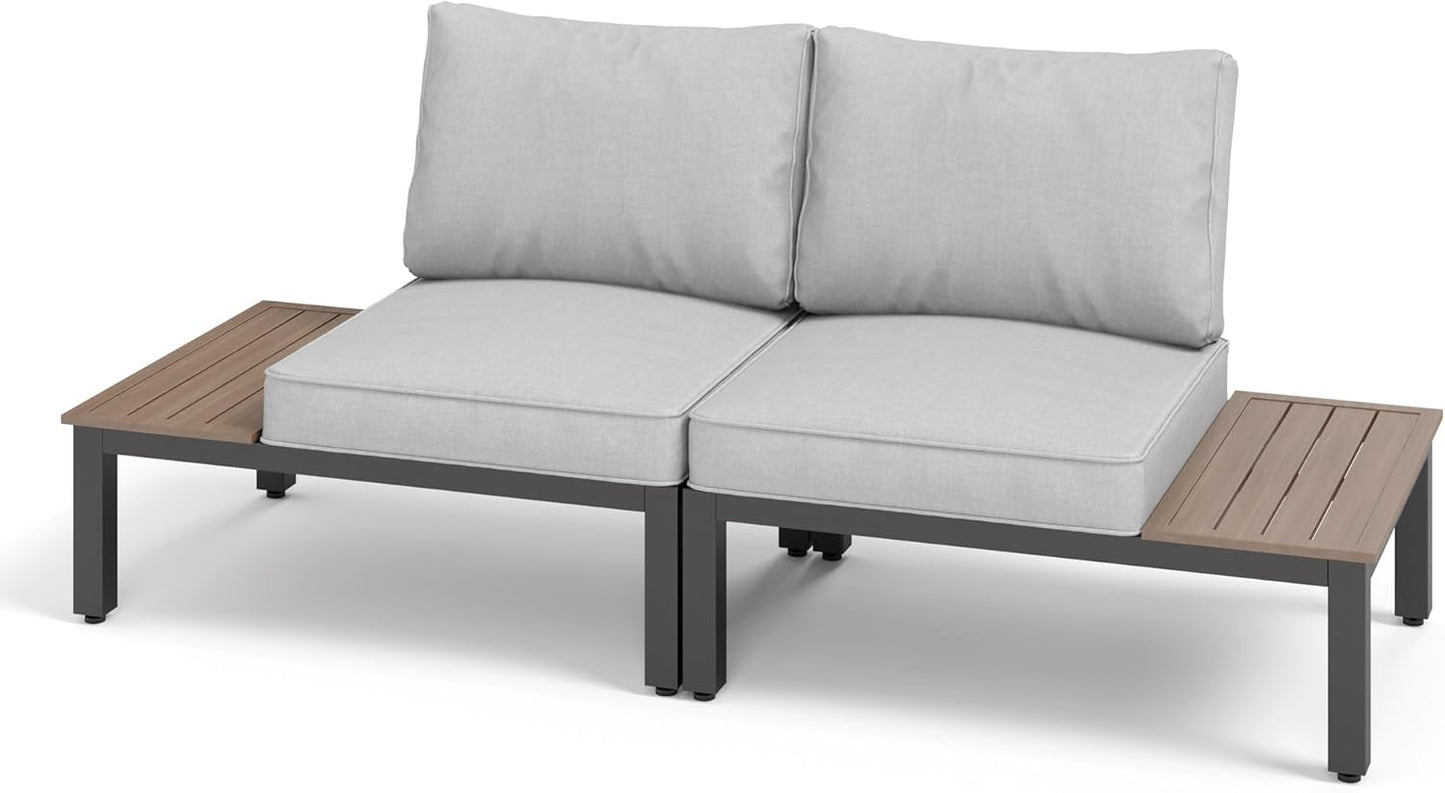 Sophia & William Outdoor Patio Furniture Set, Metal Sectional Sofa Set Patio Conversation Set with Cushions-2 x Single Sofa with Side Table