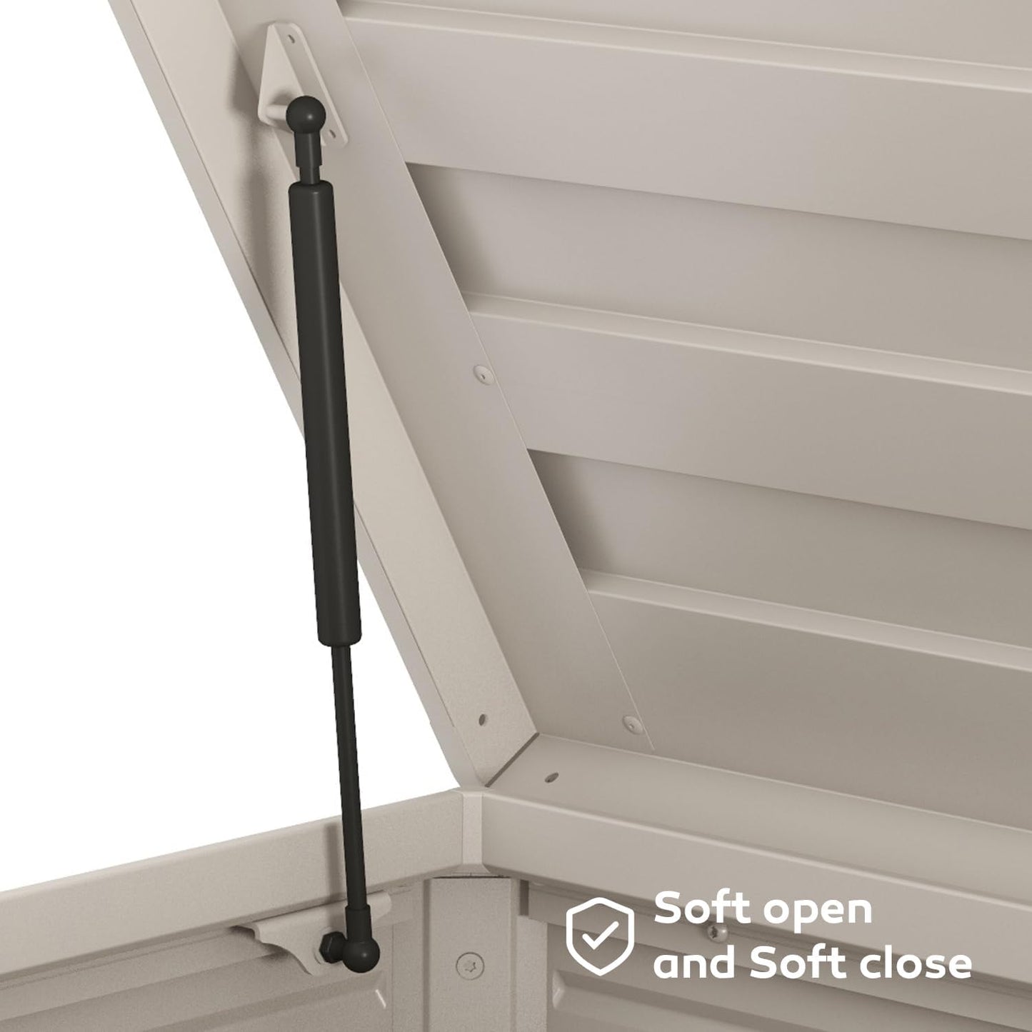 134 Gallon Outdoor Storage Box Waterproof with Wheels, Metal Deck Box for Patio Furniture, Garden Tools, Outdoor Cushion, Latte