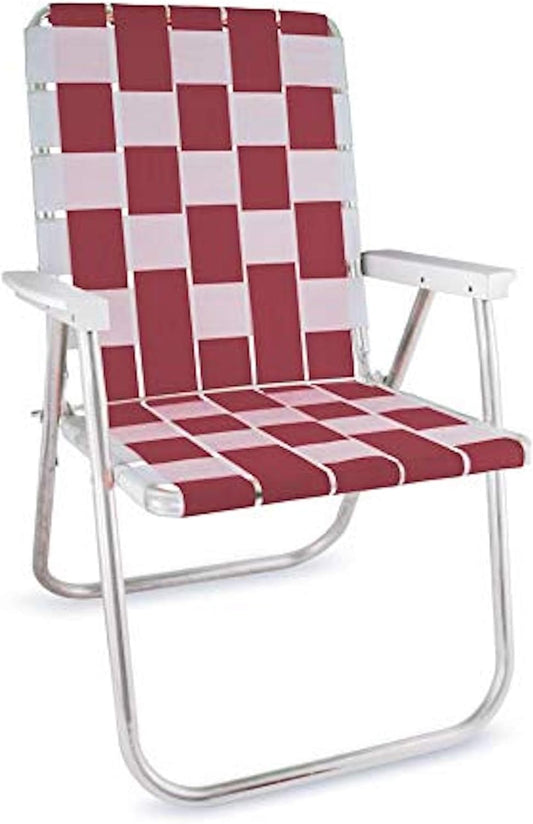 Lawn Chair USA Folding Aluminum Outdoor Patio Lawn Chair | Heavy-Duty Webbed Chairs for Camping, Sports, Beach, Yard & Tailgating | Lightweight Portable | Classic - Burgundy/White